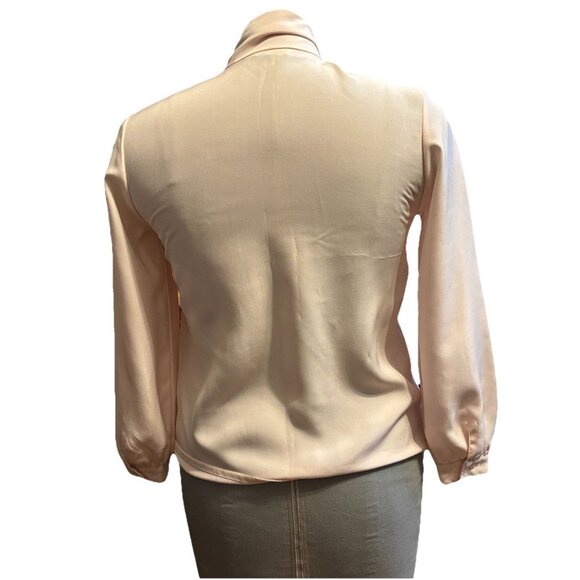 Lelic Women’s Pink Button Front Long Sleeve Blouse, Size M/L, Bowtie Top Office - Picture 3 of 6